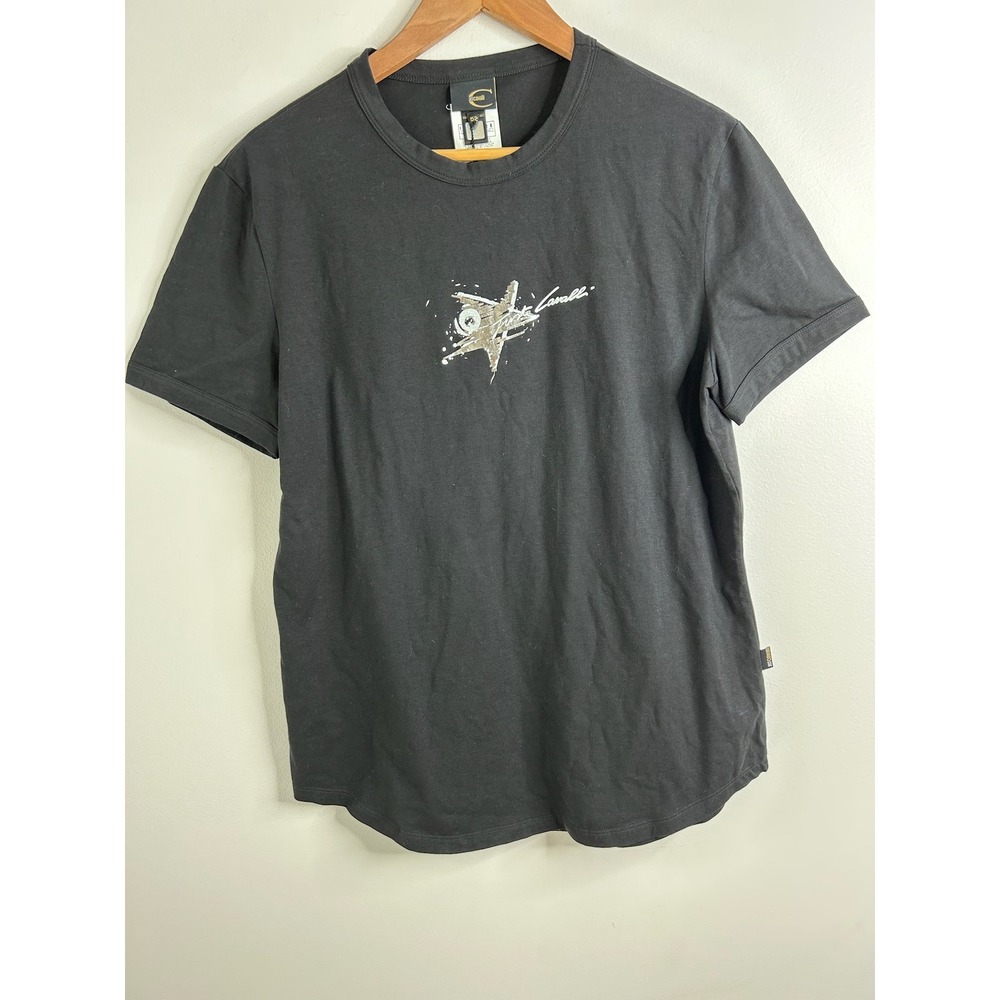 Just Roberto Cavalli Mens Black Graphic Logo T-Shirt Made in Italy Size 52 IT